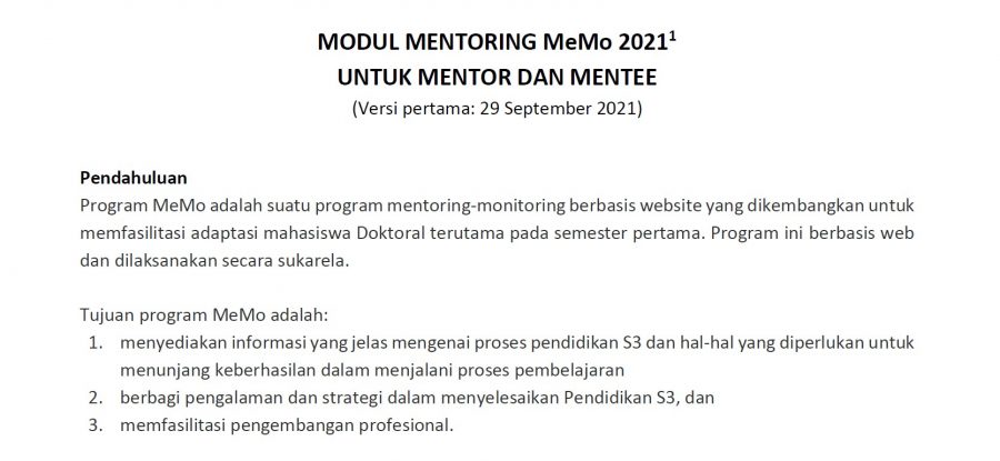 Modul Mentoring MeMo 2021 untuk Mentor dan Mentee