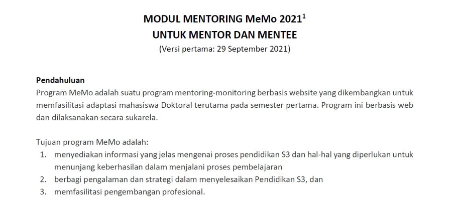 Modul Mentoring MeMo 2021 untuk Mentor dan Mentee